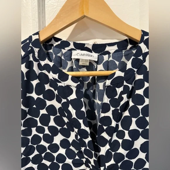 Calvin Klein Navy and White Polka Dot Blouse - Picture 2 of 3